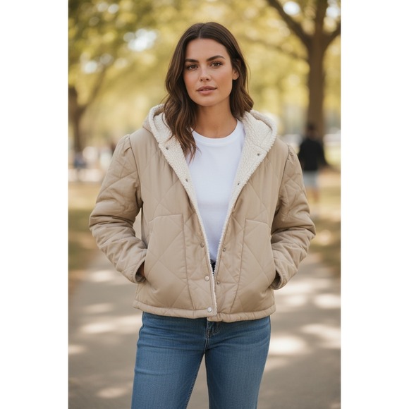 Blank NYC Jackets & Blazers - Blank NYC Warm Hearts Quilted Sherpa Collar Jacket Coat, Small, Cream‎ Color NWT